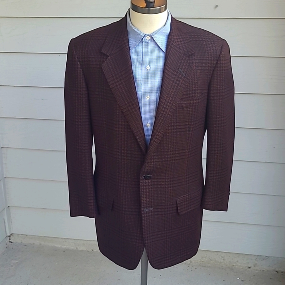 OXXFORD Laurent‎ Rustic Brown Plaid Weave Wool Sz 42 R L Mens Sport Coat VTG